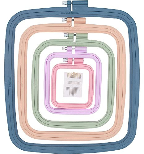 LAMXD 5 Stück Stickrahmen rechteckig quadratisch Stickrahmen Kreuzstich Hoop Nähwerkzeug für Kunsthandwerk handliches Nähen (Mehrfarbig), mit goldenen Ösen, Sticknadeln