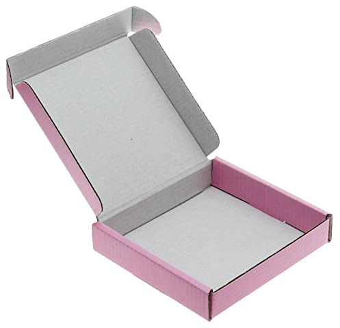 MEG4TEC COLOURED LARGE LETTER POSTAL CARDBOARD MAILING SHIPPING BOX LETTERBOX (BLACK, BABY BLUE, BABY PINK, RED) (MINI (10cm x 10cm x 2cm), BABY PINK: 10 BOXES)
