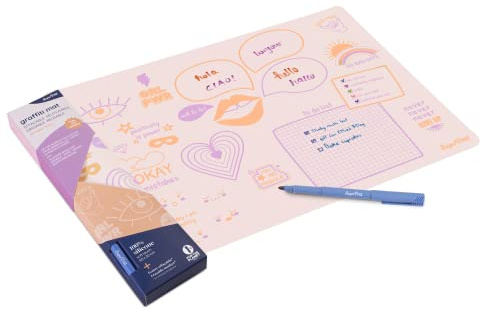 SUPER PETIT - Schreibtischunterlage aus 100% Silikon – für Kinder und Jugendliche – 1 Filzstift, blau, radierbar, inklusive – zum Zeichnen radierbar und wiederverwendbar – Schreibtafel – schützt den