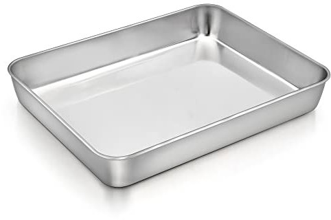 Fuente pequeña Joyfair de acero inoxidable rectangular para horno tostada, 24 x 18 x 5 cm, bandeja para lasaña brownie, lado profundo y superficie lisa, fácil de limpiar y apto para lavavajillas