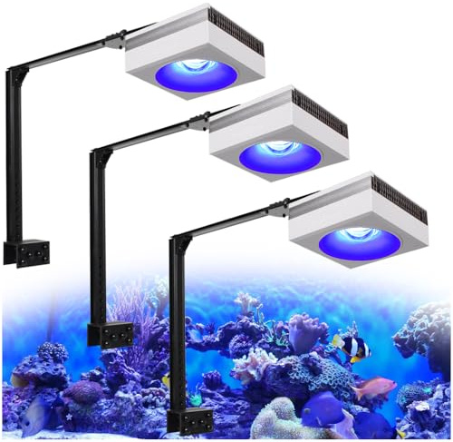 PopBloom RL90 WiFi Meerwasser LED 300W, Salzwasser LED Beleuchtung für Reef Coral Fish Wasserpflanzen Salzwasser Aquarium,APP unterstützt Deutsch (3 WiFi Lampen mit Armhalterung)