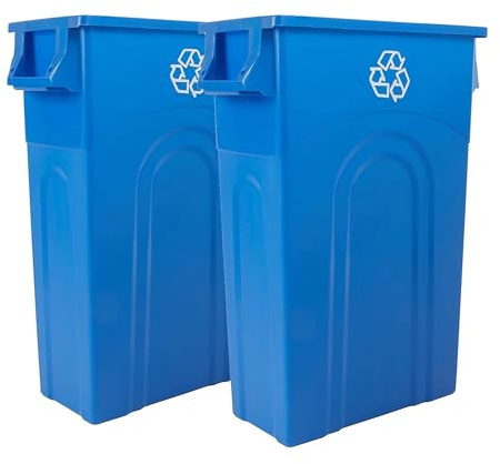 United Solutions Highboy Recycling Container, 23 Gallon, Space Saving Slim Profile and Easy Bag Removal for Indoor or Outdoor use, Recycle Blue, Plastic