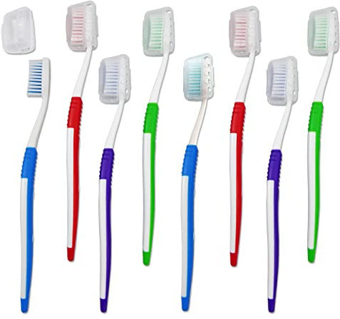 Spazzolini da denti per adulti con coperture, confezione grande con 8 spazzolini manuali ~ setole medie