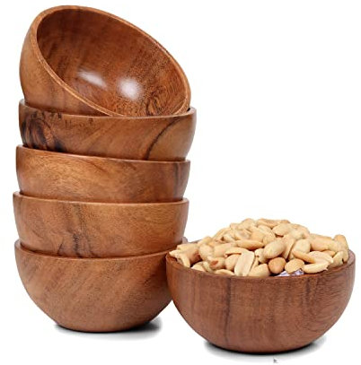 LAVAUX DESIGNS Juego de 6 cuencos pequeños de madera de acacia de 4 x 2 pulgadas | Capacidad de 230 ml | Uso para inmersión, guarniciones, condimentos, frutos secos, helado, aperitivos, salsas, salsas