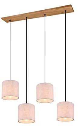 lightling Emil Pendelleuchte, 4-flammige Pendellampe, Stoffschirme beige, Baldachin aus Holz Pinie, exkl. 4 x E27 max. 60 Watt Leuchtmittel, stufenlos höhenverstellbar bis 150 cm, Breite: 100 cm