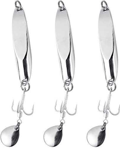 Dr.Fish Cuillères argentées pour pêche en mer (Dexter Wedge) - Cuillère à gabarit en métal avec lame sonore - Hameçon triple - Pour maquereau, truite, saumon et bar