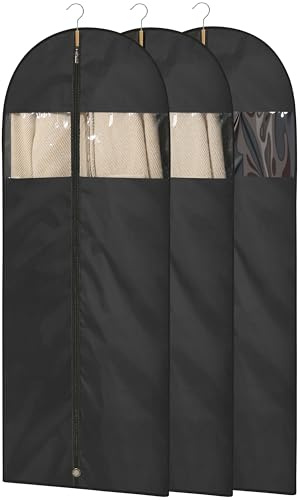Moucas Dress Bags for Gowns, 65 Long Garment Bags for Hanging Clothes, 3-Pack Foldable Dress Cover with Clear Window for Women's Coats, Formal Gowns, and Evening Dresses