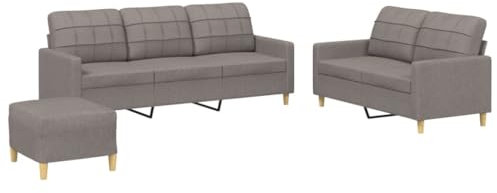 vidaXL Sofagarnitur 3-TLG., Sessel Couch mit Kissen Fußhocker, Sofa Wohnzimmersofa mit Armlehnen, Couchgarnitur Designsofa Sitzmöbel Polstermöbel, Taupe Stoff