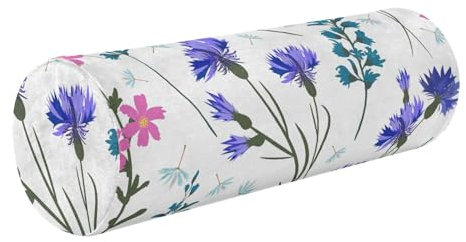 FRODOTGV Fieldflowers Leaves Herbals Pattern White Bolster Pillow for Legs Neck Roll Pillow for Sleeping Round Pillow Covers Decorative Small Cylinder Pillow Decorative Pillow Neck Support Side