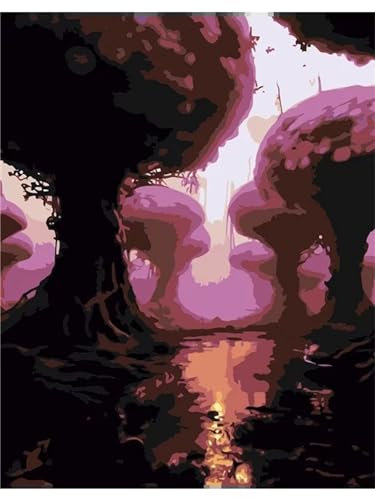 Malen nach Zahlen Erwachsene,Magischer Wald,40x60cm Malen Nach Zahlen Set für Kinder Anfänger DIY Digital Ölgemälde Kits auf Leinwand mit Pinseln und Acrylpigment(mit Rahmen)