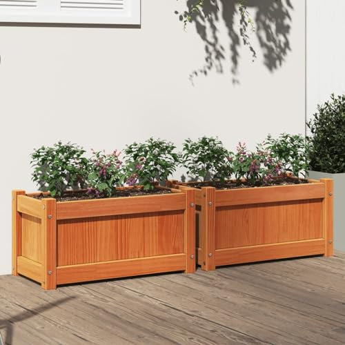 Iiaky Pflanzkübel 2 STK. Blumenkasten PflanzgefäßE FüR Draussen PflanzenküBel Wachsbraun Massivholz Kiefer - 837444