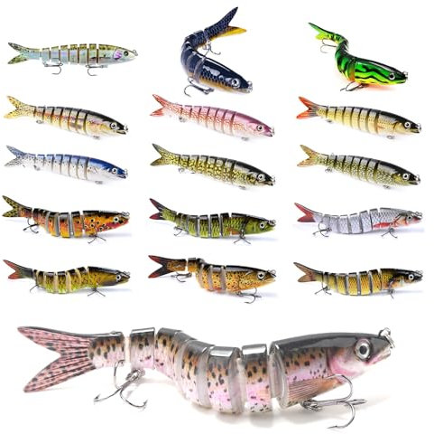 Wonvify Angelköder, Kunstköder Wobbler Hecht, Fisch Köder, Spinnköder, 3D Trucha de Cebo de Pesca Señuelos de Pesca, Salzwasser Angelgeschenke für Männer Familien-Angelausrüstung, Farbe zufällig