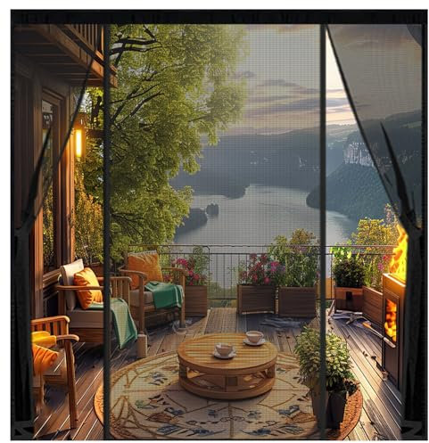 TYHJSH Magnetic Fly Screen Door, Double Door, Black
