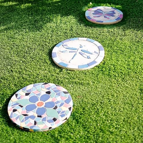 WYRMB Trittstein-Gartenmosaik-Trittstein-Set mit 3 Stück, 35 cm runder Trittstein für die dekorative Gartenarbeit, Gehweg-Rasen-Blumenfliesen zum Treten, Heimdekor-Steine,