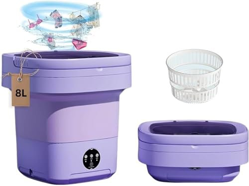 aichilra Mini Machine à Laver Pliable, 8L Capacité Machine à Laver Portable avec 3 Modes, Lave-Linge de Voyage pour les Appartements, Les Dortoirs, Camping Voyage (Violet)