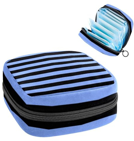 Damenbinden-Aufbewahrungsbeutel für Damen, großes Fassungsvermögen, Menstruationseinlagen-Tasche, schwarz, dunkles Streifenmuster, Menstruationstasche, Tampon-Sammeltasche, Geldbörse