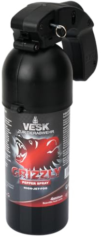 Pfefferspray VESK Grizzly Outdoor High Jet Fog Breitstrahl in verschiedenen Größen zur Heimverteidigung Selbstverteidigung extrem stark 4 Mio. Scoville Bärenverteidiger Bärenabwehrspray