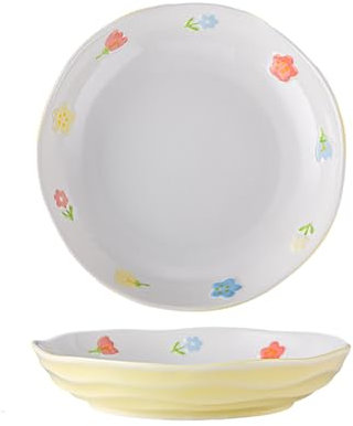 Gaxcent Simpatico Piatto Fondo con Motivo Floreale, Piatto per Torta da 8 Pollici, Set di Piatti riutilizzabili, Piatto per Noodle,Piatto Fondo, Piatto Dessert,Giallo