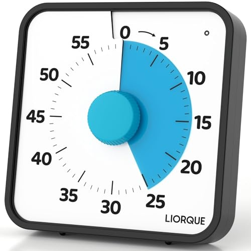 LIORQUE 19cm Visueller Timer 60 Minuten Countdown Timer | mit großem Bildschirm für Kinder und Erwachsene Leiser Kurzzeitmesser für Küche Schule Büro Batterie inklusive