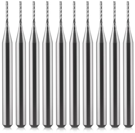 10 Pack Carbide End Milling Engraving Bits, 1/8 inch Shank CNC Bit Set for PCB SCM Circuit Board Plastic Fiber Wood Rotary Drilling Tool Accessory, 0.8x5.5mm