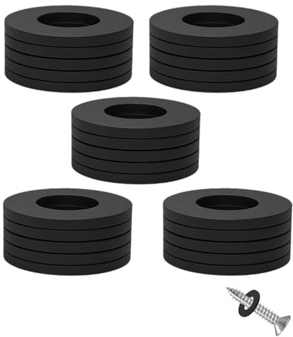 Lot de 25 rondelles M6 en acier inoxydable noir 12 mm x 15 mm - Boulons à vis rondes et plates - Pour réparation de robinets en métal de douche, plomberie - Tuyau en plastique - Pièces de cuisine