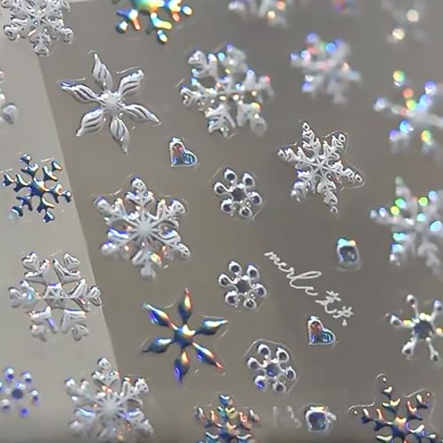Lilbitty Weihnachts-Nagelsticker, 5D Embossed Und Holografisch, Einzigartige Schneeflocken-Designs Für Diy Weihnachts-Nailart, Sichere Anwendung Für Alle Hauttypen