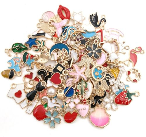 MOLIMOLI 100 Pezzi Ciondoli per Collane Fai da Te, Set Ciondoli d'oro per Bracciali, Charms per Borse e Orecchini, Assortimento di Stili e Colori in Lega di qualità Superiore