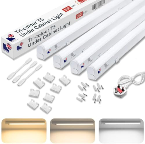 Morris LED Under Cabinet Light Linkable 3 Colours in 1 3000k/4000k/6500k Kitchen Light - UK Plug Included - 288mm, 550mm, 850mm,1150mm (550mm, 4 Pack)