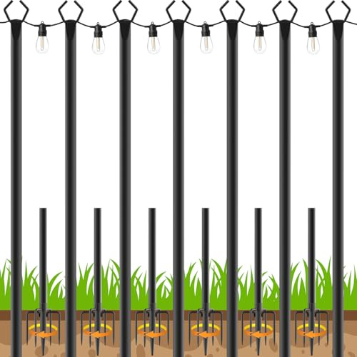 TQQVXX 7 Pack 10 FT String Light Poles,Metal with Fork Lights Poles for Outdoor String Light, Rustproof Heavy Duty for Outside Garden,Patio,Wedding,Backyard,Deck,Party