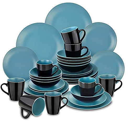 SQMGFA Ceramic tableware 16/32/48 Piece Matte Black Red Crockery Dinnerware Set with Dinner Dessert Plate Bowl Mug Tablewar (Color : 32-Piece Yellow) (32)