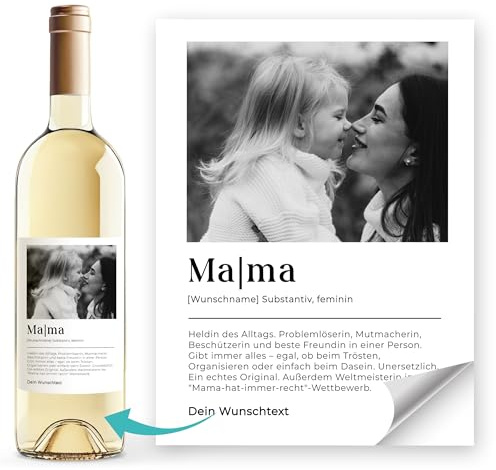 SpecialMe® Weinetiketten personalisiert mit Foto Geschenkidee Mutter Mama Definition mit Wunschtext Flaschenetiketten selbstklebend Weiss unisize