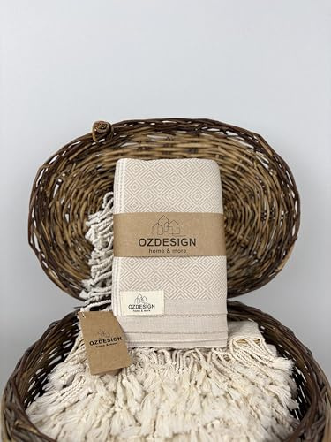 OZDESIGN DILAY Toalla turca – 100 % algodón peshtemal, 100 x 180 cm, secado rápido, ligera, altamente absorbente, toalla de baño turco para baño, playa, spa y viajes (1, beige)