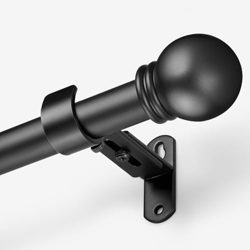 AMZSEVEN Curtain Rods for Windows 16 to 120 Inches, Curtain Rod Max Adjustable Length of 132 IN, 6/8 Diameter Drapery Rods Round Finials, Black, Pack of 1