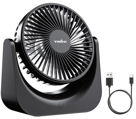 TRILINK Piccolo Ventilatore da Tavolo USB – Mini Ventilatore da Scrivania a 5 Velocità, Silenzioso, Alimentato via USB, Ventilatore Portatile per Scrivania, Camera da Letto, Ufficio, Viaggi, Campeggio