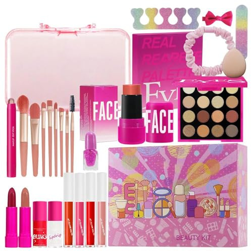 Set de Maquillaje para Mujeres Maquillaje Belleza a Prueba de Manchas | 26 Piezas Sombras Ojos, Brillo Labial, Pinceles Maquillaje para viajes, teatro, bodas y fotos