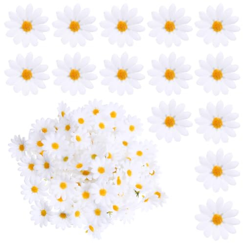 DOPENSPI 100 Stück Gänseblümchen-Blütenköpfe aus Stoff, 4.5 cm Weiße Gänseblümchen, Künstliche Blumen, Künstliche Blumenköpfe für Heimwerker, Basteln, Hochzeit, Zuhause, Party Dekoration