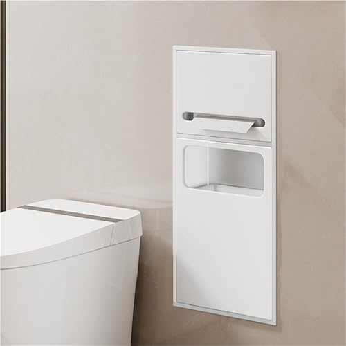 QZQJUILU Niches en Acier Inoxydable pour Douche, Porte-Papier Toilette encastré, Poubelle, Noir, Grand Format(White S)