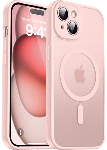 Natiiozie Magnetisch Hülle für iPhone 15, Matt Rosa | Kompatibel mit MagSafe, Kameraschutz Militärschutz Handyhülle, Stoßfest Kratzfest Schutzhülle Transluzente Rückseite Case