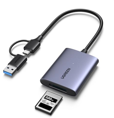 UGREEN CFexpress Type A Kartenleser mit USB-A&C Port 10Gbps 1250MB/s(CFA) | Card Reader für CFexpress Type A bis 2TB, USB C und USB A Kartenlesegerät, ideal für 8K Video, RAW Fotos, Plug and Play