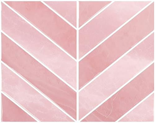 ANHUIB 12 Pcs Herringbone Pink Tile Stickers Peel and Stick Wall Tile Adhesive Backsplash Tile for Kitchen Pink Waterproof Tile Stickers Bathroom Self Adhesive Wall Decal Stick on Splashback 29×23cm