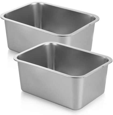 MEIDIV 2PCS Washing Up Bowl, 32x22x15cm/36x27x15cm 304 Stainless Steel Large Rectangular Washing Basin, Stainless Steel Mixing Bowl, Metal Washing Up Bowls for Sink