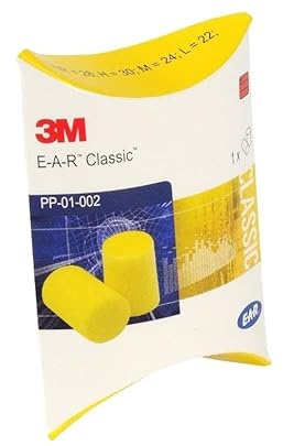 3M EAR Classic, Tappi per le orecchie, confezione da 20 paia di tappi per le orecchie confezionati in coppia, colore giallo, protezione = 28 dB - PACK COSMIKA