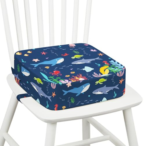 omedecal Alzador Elevador Silla para Niños Comer Lavable para Bebé, Base Antideslizante con 2 Correas Ajustables Asiento Elevador 32 x 32 x 32 cm - Mundo Marino