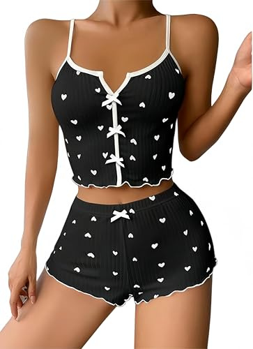 YKDLLF Conjunto de Pijama Mujer de Estar por Casa Pantalón Corto y Camisola Verano Ropa de Dormir Cómodo Femenina Superior Tirantes Elástico Lencería Set Conjuntos Mujer Verano Dos Piezas Ropa Casual