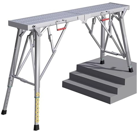 Andamio plegable de aluminio | Plataforma de trabajo portátil ajustable, escalera antideslizante for bricolaje y construcción(160-25cm)