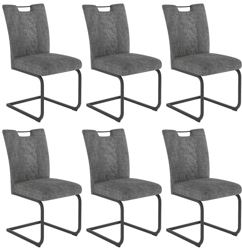 JIEXI Freischwinger Esszimmerstühle 4er Set – Schwingstuhl Stuhl Mit Stoffbezug, Gesteppter Rückenlehne & Metallgestell, Küchenstuhl/Essstuhl Modern, Bequem & Stabil (6 Graue Stühle)