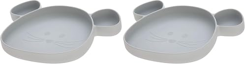 LÄSSIG Silikon Kinderteller mit Saugnapf unterteilt/Little Chums Mouse grey (Packung mit 2)