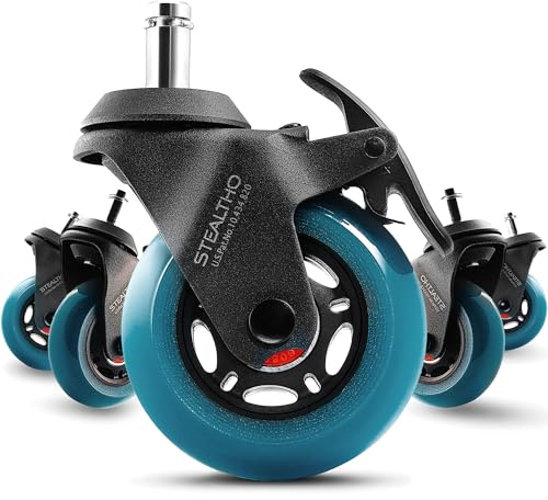 Stealtho Feststellrollen-Set, 5-2 Rollen mit Bremsen, robuste Bürostuhlrollen für Möbel, Ersatz-Industrieräder für Wagen, Gummirollen, Marineblau