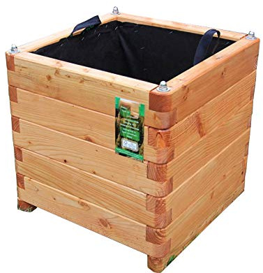 HOQ Pflanzkasten 100x100x95cm aus Lärche geschraubt mit Vlies, gerundeten Ecken und Griffen