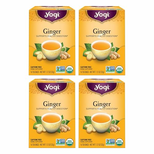 Yogi Tea Ginger - 16 Bags per Pack (4 Packs) - Organic Digestive Support Tea - Includes Ginger Root, Lemongrass, Licorice Root, Peppermint Leaf & Black Pepper